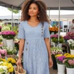 3/4 Sleeves Comfy Casual Striped Crew Neck Midi Dress - Image 2