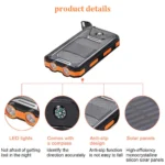 20,000mAH Solar-USB Dual Charger Waterproof Shockproof with LED Light - Image 10