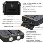 20,000mAH Solar-USB Dual Charger Waterproof Shockproof with LED Light - Image 11