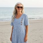 3/4 Sleeves Comfy Casual Striped Crew Neck Midi Dress - Image 7