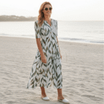 V-neck Half Sleeve Leaf Print Midi Dress - Image 10