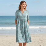 V-Neck Casual Loose Floral Vacation Half Sleeve Midi Dress