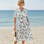 V-neck Half Sleeve Leaf Print Midi Dress - Image 2