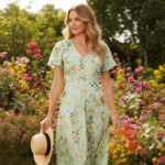 Light Green Floral Ruffle V Neck Maxi Dress - Image 2
