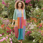 Vintage Geometric Pattern Art Print V-neck Long Sleeve Dress - Image 2