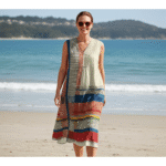 Vintage Geometric Line Art Print V-neck Long Sleeve Dress - Image 3