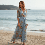 Blue V-Neck Short Sleeve Midi Dress - Image 3