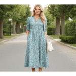 V-Neck Casual Loose Floral Vacation Half Sleeve Midi Dress - Image 3