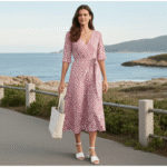 Pink Side Pocket V-neck Short Sleeve Summer Dress - Image 4