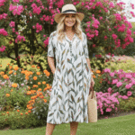 V-neck Half Sleeve Leaf Print Midi Dress - Image 4