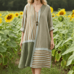 Abstract Pattern Art Print V-neck Long Sleeve Cotton Dress