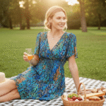 Special Blue V-neck Short Sleeve Midi Dress - Image 5