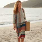 Vintage Geometric Line Art Print V-neck Long Sleeve Dress