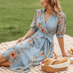 Blue V-Neck Short Sleeve Midi Dress - Image 5