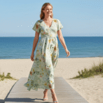 Light Green Floral Ruffle V Neck Maxi Dress - Image 5
