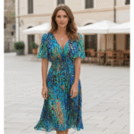 Special Blue V-neck Short Sleeve Midi Dress - Image 6