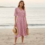 Pink Side Pocket V-neck Short Sleeve Summer Dress - Image 6