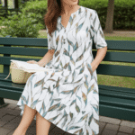 V-neck Half Sleeve Leaf Print Midi Dress - Image 6