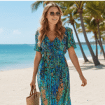 Special Blue V-neck Short Sleeve Midi Dress