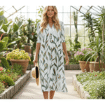 V-neck Half Sleeve Leaf Print Midi Dress - Image 7