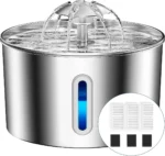 Stainless Steel Flower Cat Water Fountain 2.2L - Triple-Filter with LED Light
