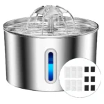 Stainless Steel Flower Cat Water Fountain 2.2L - Triple-Filter with LED Light - Image 3